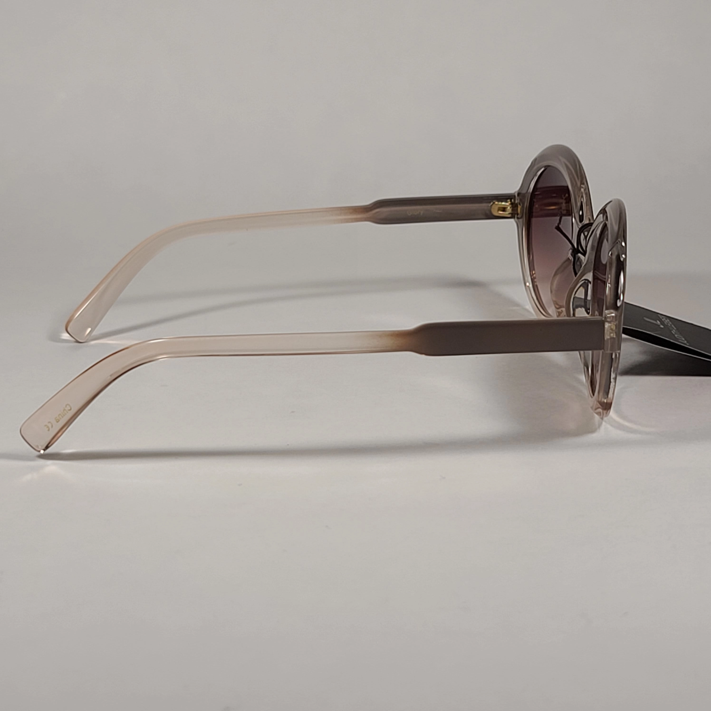JL By Judith Leiber Glory Oval Sunglasses Gray Beige Crystal Frame Brown Gradient Lens