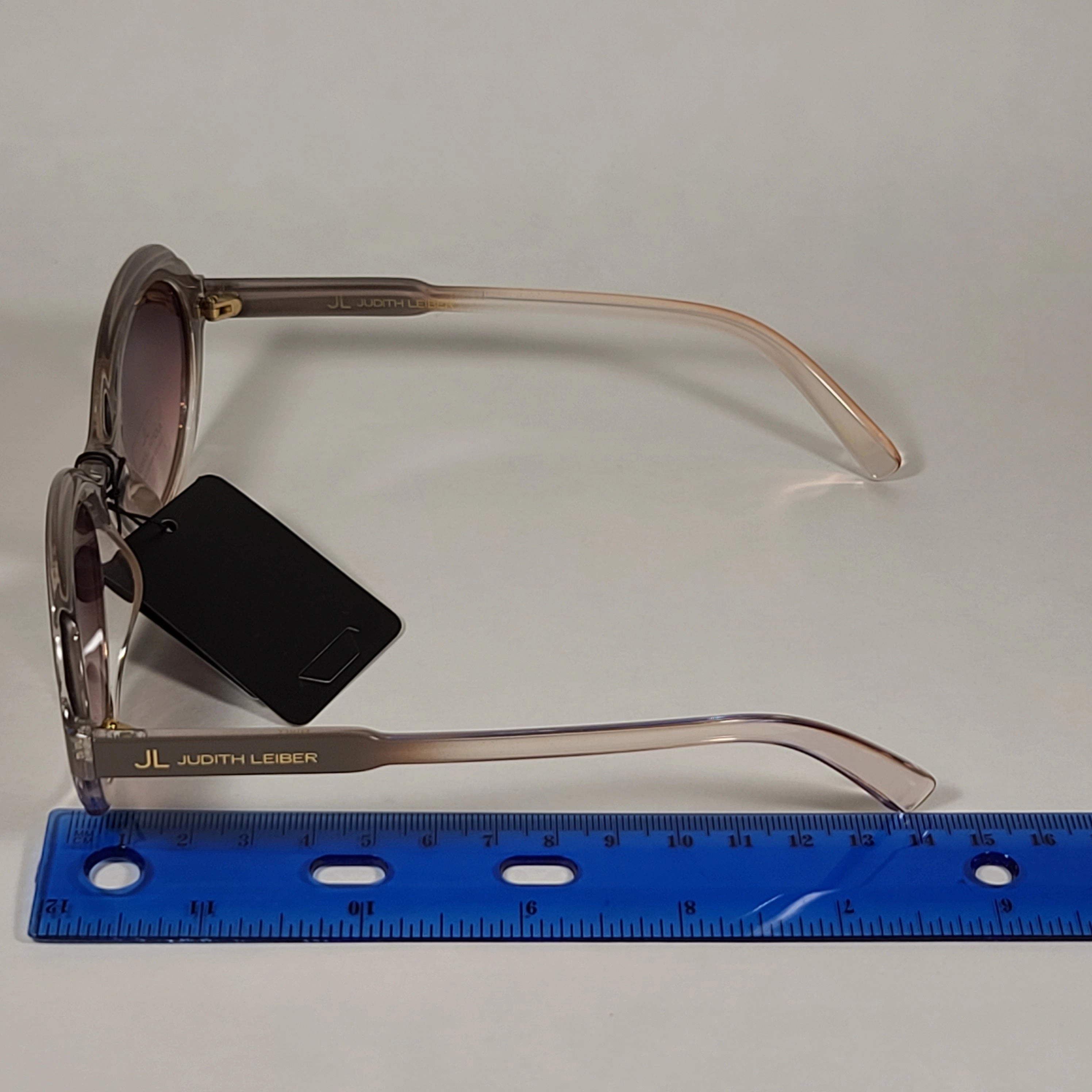 JL By Judith Leiber Glory Oval Sunglasses Gray Beige Crystal Frame Brown Gradient Lens