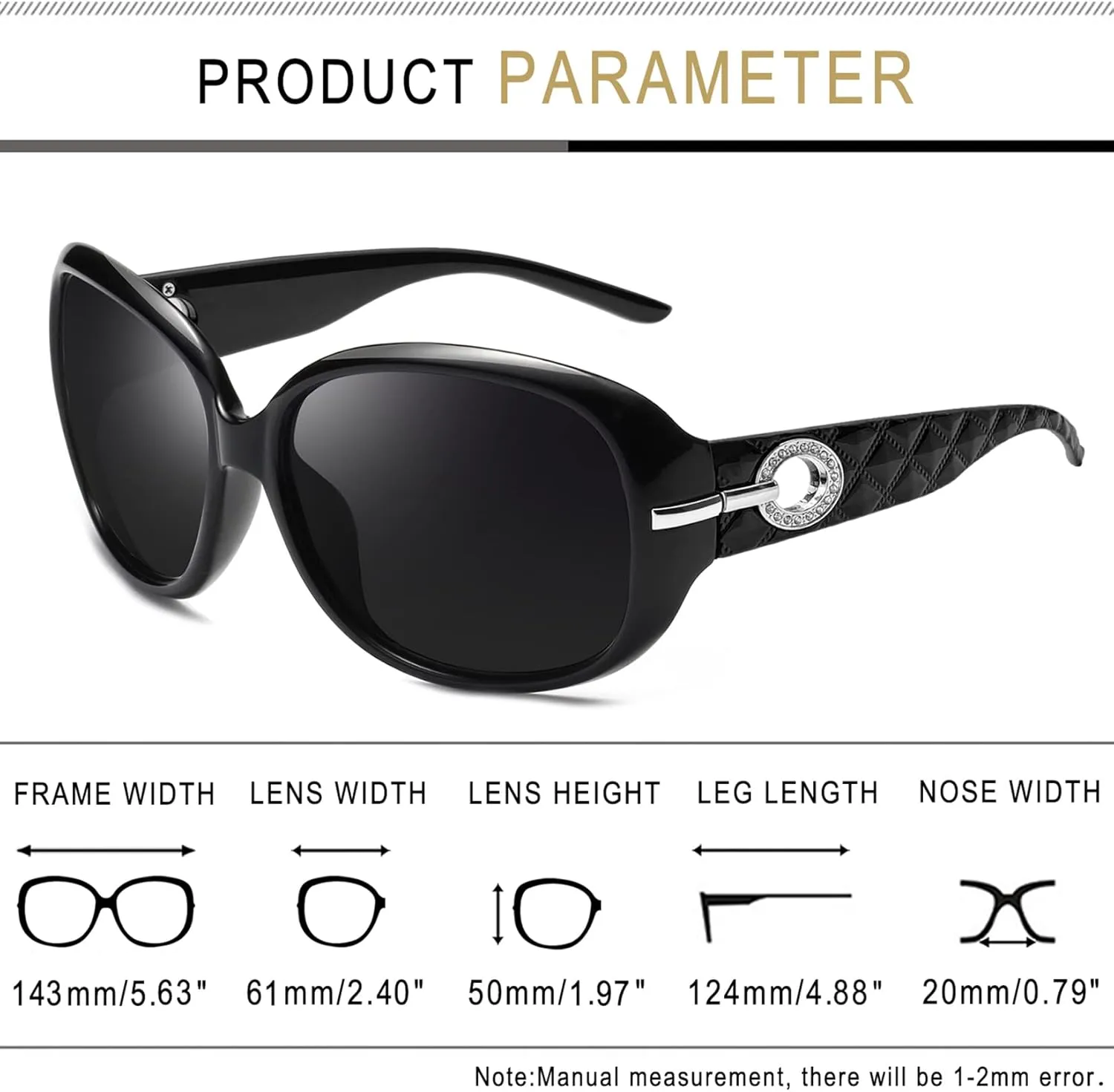 Joopin Big Womens Sunglasses Polarized Trendy Sun Glasses Large Rectangle UV Protection Rhinestone Sunnies
