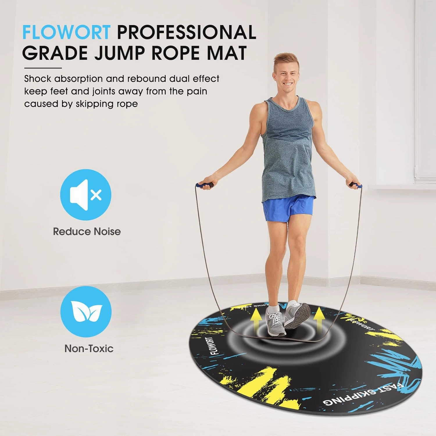 Jump Rope Mat Large Rubber Exercise Indoor Outdoor Shock Absorbing Non-Slip Oval Design for Floor & Rope Protection, Workout for Home Gym Flooring