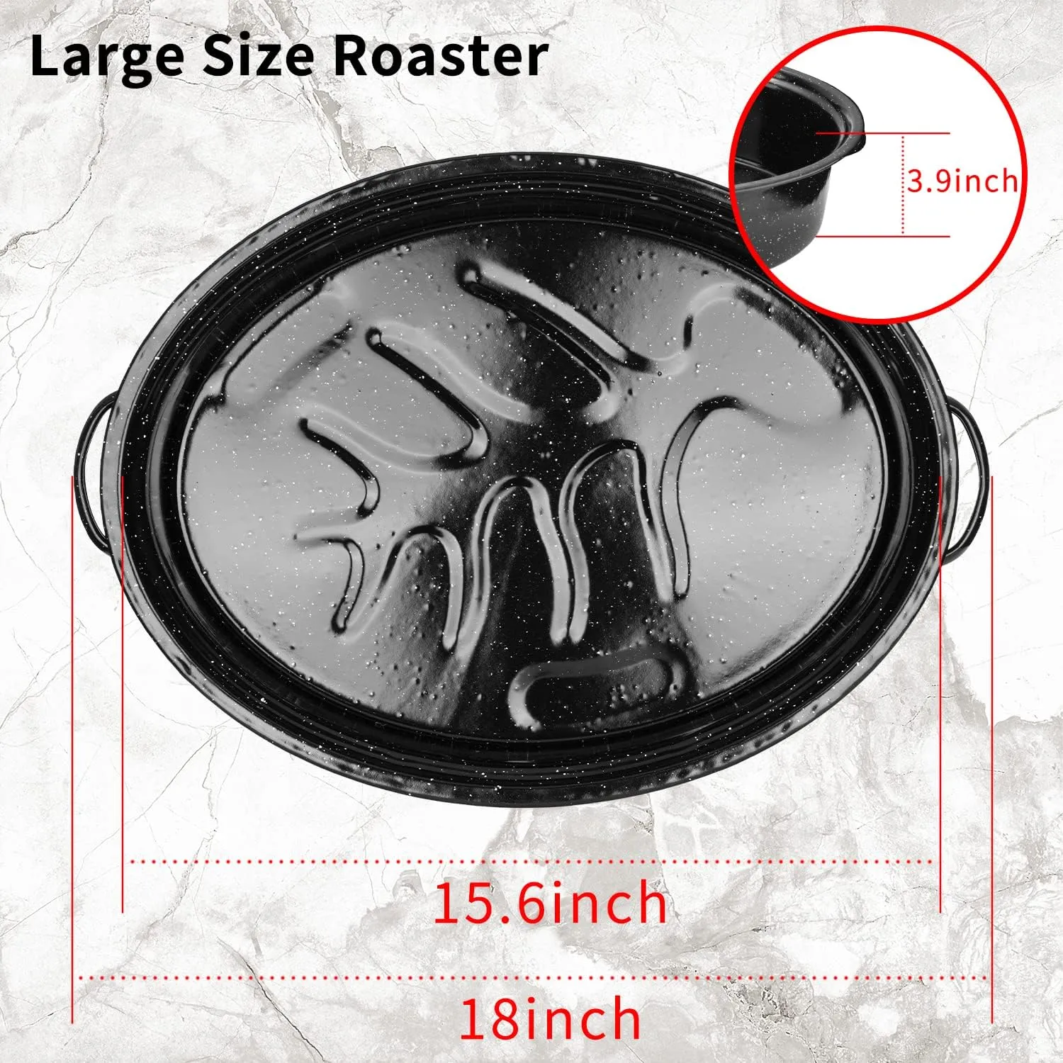 JY COOKMENT Granite Roaster Pan, 18' Enameled Roasting Pan with Domed Lid. Oval Turkey Roaster, Great for Chicken, Lamb, Vegetable. Dishwasher Safe Cookware Fit for 18Lb Turkey