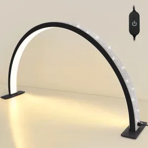 Kalolary Half-Moon Lamp for Nail Desk, 28inch Adjustable Brightness Lash Light for Lash Extensions, Facial Spa, Manicure, Tattoo(Black)