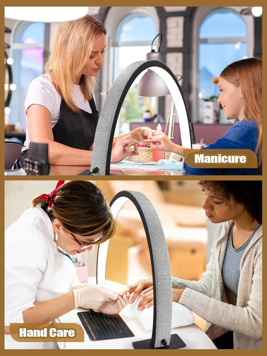 Kalolary Half-Moon Lamp for Nail Desk, 28inch Adjustable Brightness Lash Light for Lash Extensions, Facial Spa, Manicure, Tattoo(Black)