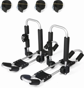 Kayak Roof Rack for 2 Kayaks, Folding J-Bar Kayak Rack for Car, SUV and Truck, Aluminum roof Rack with Paddle Holder for Canoe, SUP, Surfboard, Ski Board