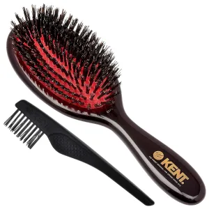 Kent CSFS Classic Shine Large Oval Cushion Straightening Brush and Hair Detangler - Natural Black Boar Bristle Hair Brush - Shine Hair Brush and Scalp Scrubber for Short or Shoulder-Length Thick Hair