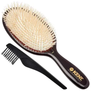 Kent CSGL 9" Large Oval Cushion Straightening Brush and Scalp Brush – Natural White Boar Bristles Hair Brush for Fine or Thinning Hair – Large Cushion Shine & Smoothing (  Hair Brush Cleaner)