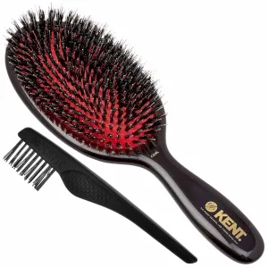 Kent CSML 9" Classic Shine Large Oval Cushion Straightening Brush - Natural Boar Bristle Hair Brush with Nylon Quills - Shine Hair Brush and Scalp Brush for Medium to Thick Hair (  Hair Brush Cleaner)