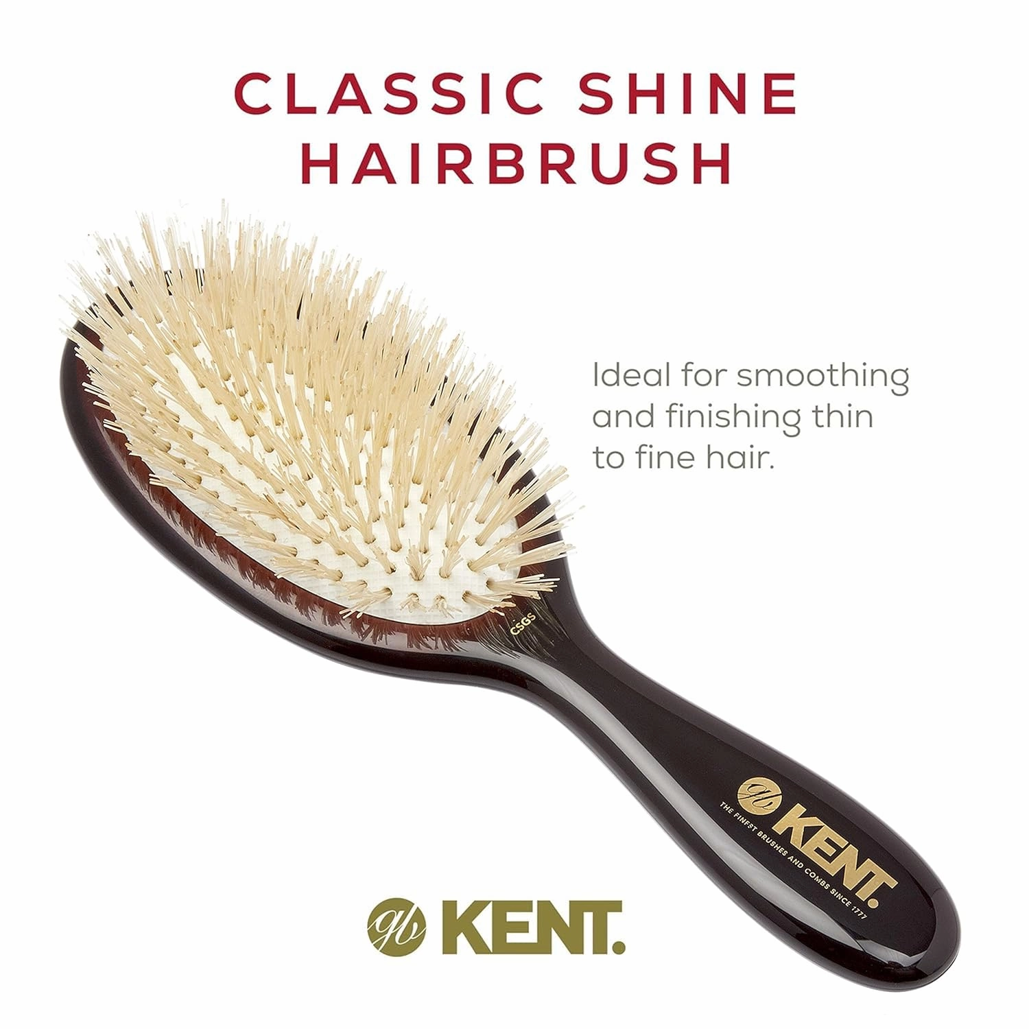Kent CSGS Classic Shine Small Oval Cushion Straightening Brush and Hair Detangler Natural White Boar Bristle Hair Brush, Shine Hair Brush and Scalp Scrubber for Mid-Length Fine or Thinning Hair