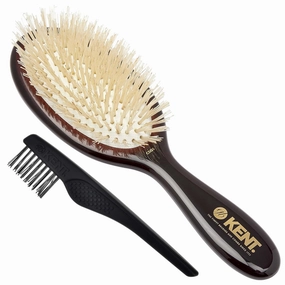 Kent CSGS Classic Shine Small Oval Cushion Straightening Brush and Hair Detangler Natural White Boar Bristle Hair Brush, Shine Hair Brush and Scalp Scrubber for Mid-Length Fine or Thinning Hair