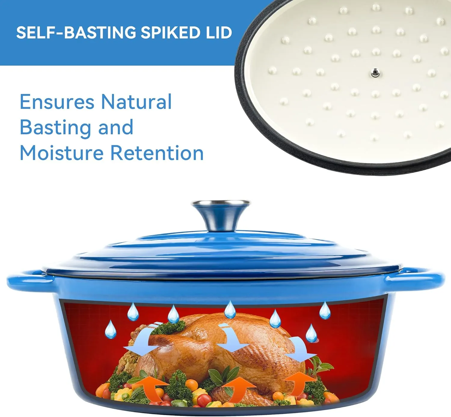 Kerilyn 4.5 Quart Enameled Oval Dutch Oven Pot with Lid and Dual Handles, Cast Iron Dutch Oven for Cooking, Bread Baking, Non-stick Enamel Coated Cookware (Blue)