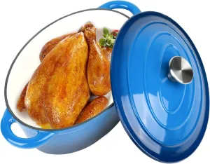 Kerilyn 4.5 Quart Enameled Oval Dutch Oven Pot with Lid and Dual Handles, Cast Iron Dutch Oven for Cooking, Bread Baking, Non-stick Enamel Coated Cookware (Blue)