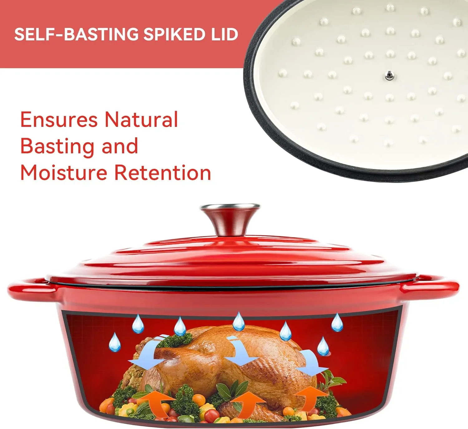 Kerilyn 4.5 Quart Enameled Oval Dutch Oven Pot with Lid and Dual Handles, Cast Iron Dutch Oven for Cooking, Bread Baking, Non-stick Enamel Coated Cookware (Red)