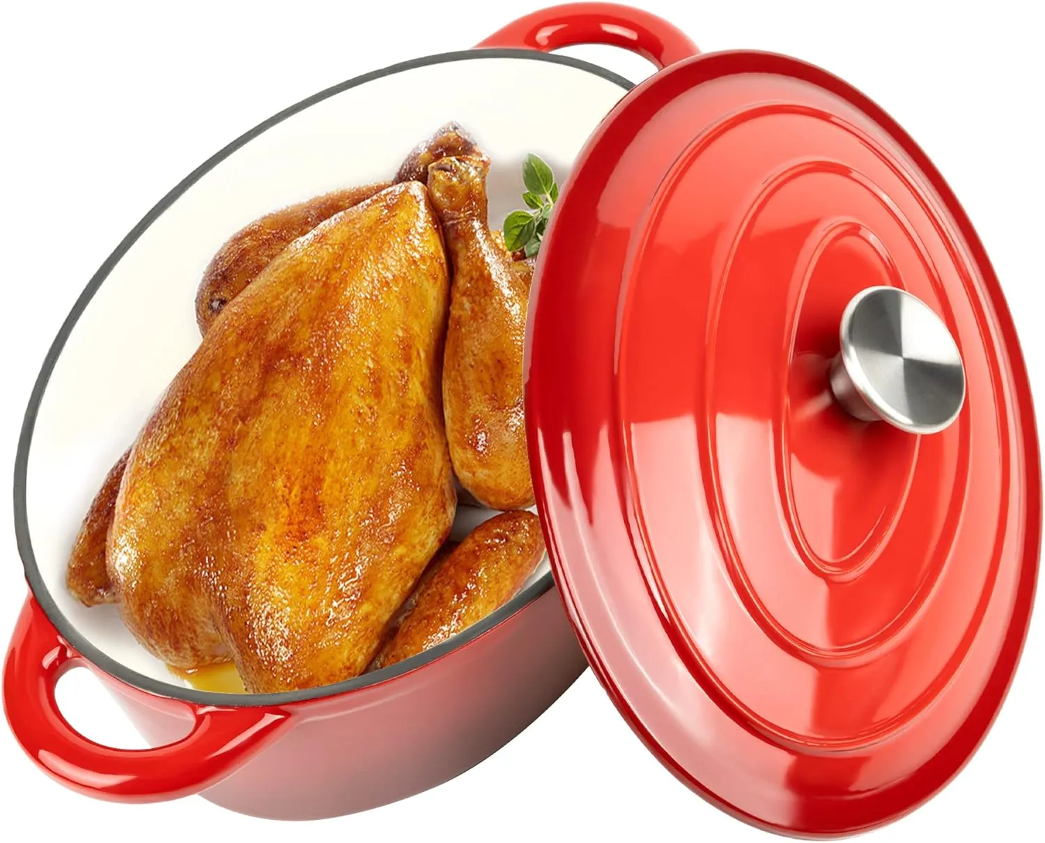 Kerilyn 4.5 Quart Enameled Oval Dutch Oven Pot with Lid and Dual Handles, Cast Iron Dutch Oven for Cooking, Bread Baking, Non-stick Enamel Coated Cookware (Red)