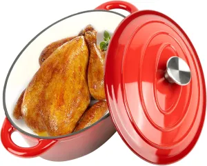Kerilyn 4.5 Quart Enameled Oval Dutch Oven Pot with Lid and Dual Handles, Cast Iron Dutch Oven for Cooking, Bread Baking, Non-stick Enamel Coated Cookware (Red)