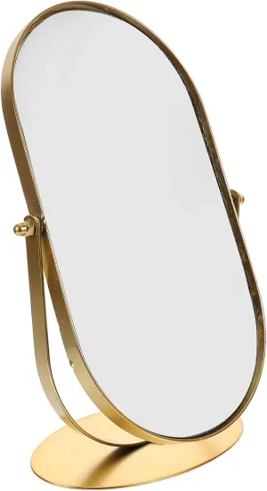 Kichvoe Vintage Vanity Table Mirror Desk Makeup Mirror Golden Metal Framed Small Stand Mirrors Adjustable Rotation for Tabletop,Office,Bedroom,Bathroom