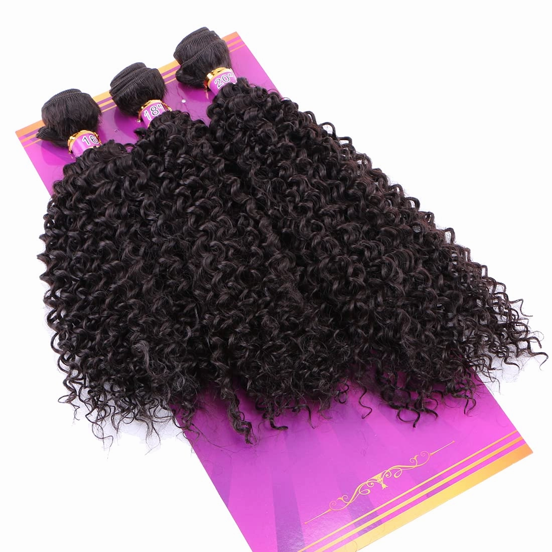 Kinky Curly Hair Bundles 16 18 20 Inches 3 Pieces One Pack Quick Weave Hair Bundles Soft Curly Synthetic Hair Extensions for Women(Color 2)