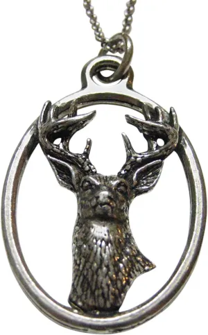 Kiola Designs White Tailed Stag Deer Head Large Oval Pendant Necklace