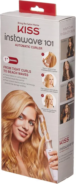 KISS Instawave 101 Automatic Rotating Curling Iron, 1 Inch Pearl Ceramic Tourmaline Barrel Heats Up to 400°, 2 Directional Spinner, Rose Gold Finish, 1.07 Lbs.
