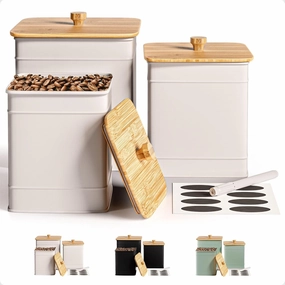 Kitchen Canisters for Countertop Set of 3 with Customizable Chalkboard Labels & Marker Pen - Big Iron Kitchen Canisters with Airtight Lids - White Canister Set - Flour and Sugar Containers Farmhouse
