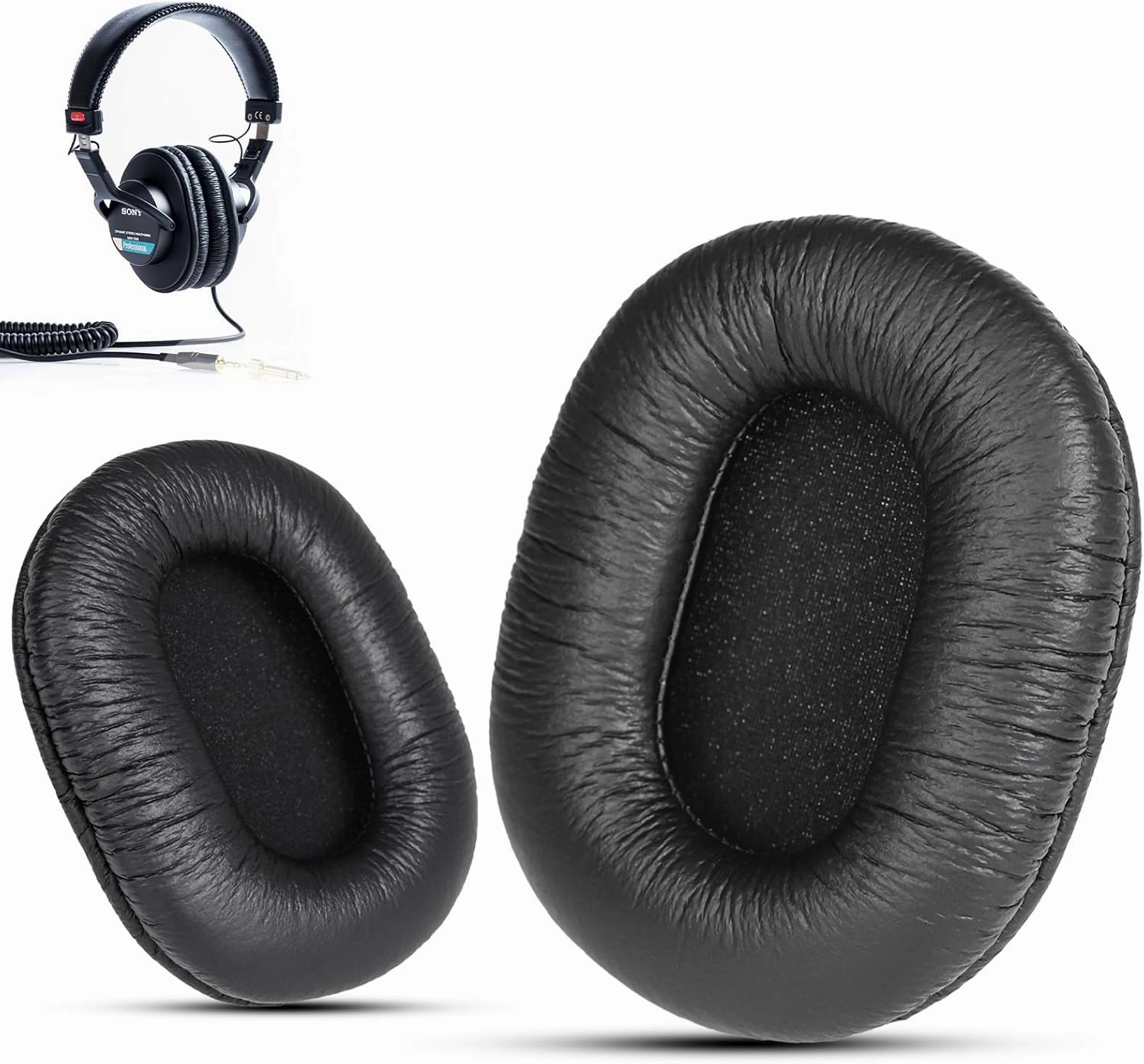 Krone Kalpasmos Replacement Ear Pads for Sony MDR-7506, Classic Wrinkle PU Leather Foam Cushion, Also Fit Sony MDR 7506 MDR-V6 MDR-V7 MDR-CD900ST Headphones, Black