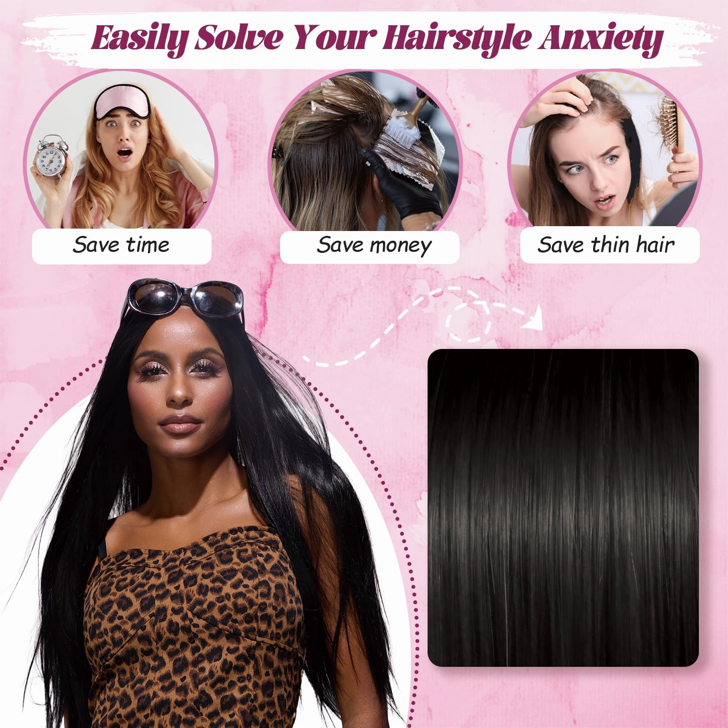L'veetie Long Black Wig, 13x6 Lace Front Straight Wig, 28 inch Middle Part Wig with Pre-Plucked Natural Hairline, Synthetic Heat Resistant Wigs for Women Daily Party Use