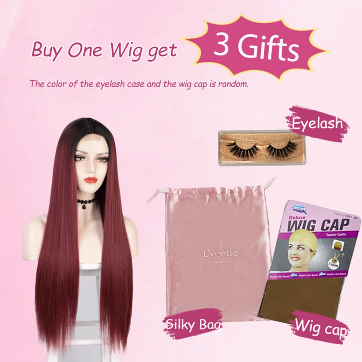 L'veetie Red Hair Wigs, Synthetic Pre Plucked 28 Inch Long Straight Burgundy Wig for Women, Glueless Wear to Go Wigs with Middle Part, Heat Resistant Synthetic Red Wigs for Daily Use
