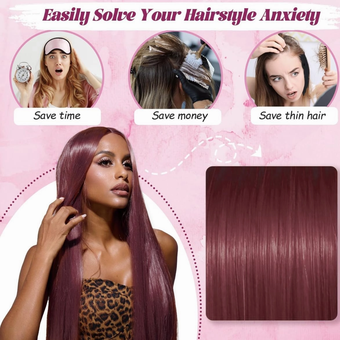 L'veetie Red Hair Wigs, Synthetic Pre Plucked 28 Inch Long Straight Burgundy Wig for Women, Glueless Wear to Go Wigs with Middle Part, Heat Resistant Synthetic Red Wigs for Daily Use