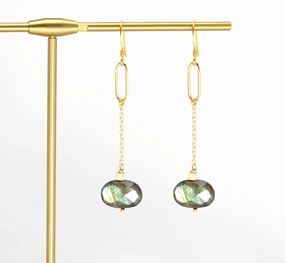 Labradorite Oval and Gold Chain Earrings | Edgy Petal Jewelry