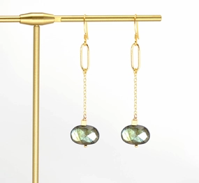 Labradorite Oval and Gold Chain Earrings | Edgy Petal Jewelry