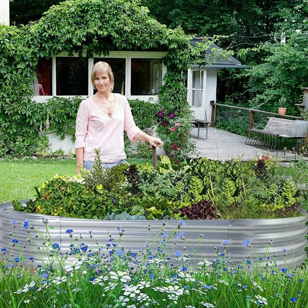 Land Guard Galvanized Raised Garden Bed Kit, Galvanized Planter Garden Boxes Outdoor, Oval Large Metal for Vegetables…………