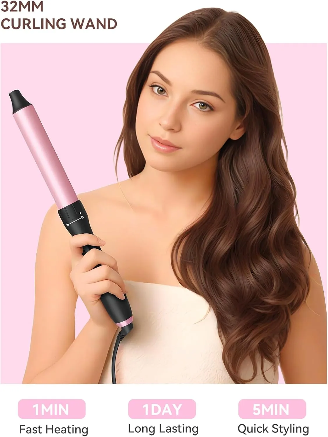LANDOT Hair Curling Wand Iron 1-1/4Inch: Clip Free Hair Curler - Professional Detachable Curling Wand for Relaxed Curls & Beach Waves - Includes Heat Resistant Silicone Mat & Glove