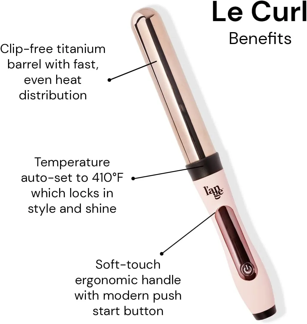 L'ANGE HAIR Le Curl Titanium Curling Wand | Professional Curling Iron for All Hair Types | Clip Free Hair Curler | Best Curling Wand for Relaxed Curls & Beach Waves | Blush 1.25” (32MM)