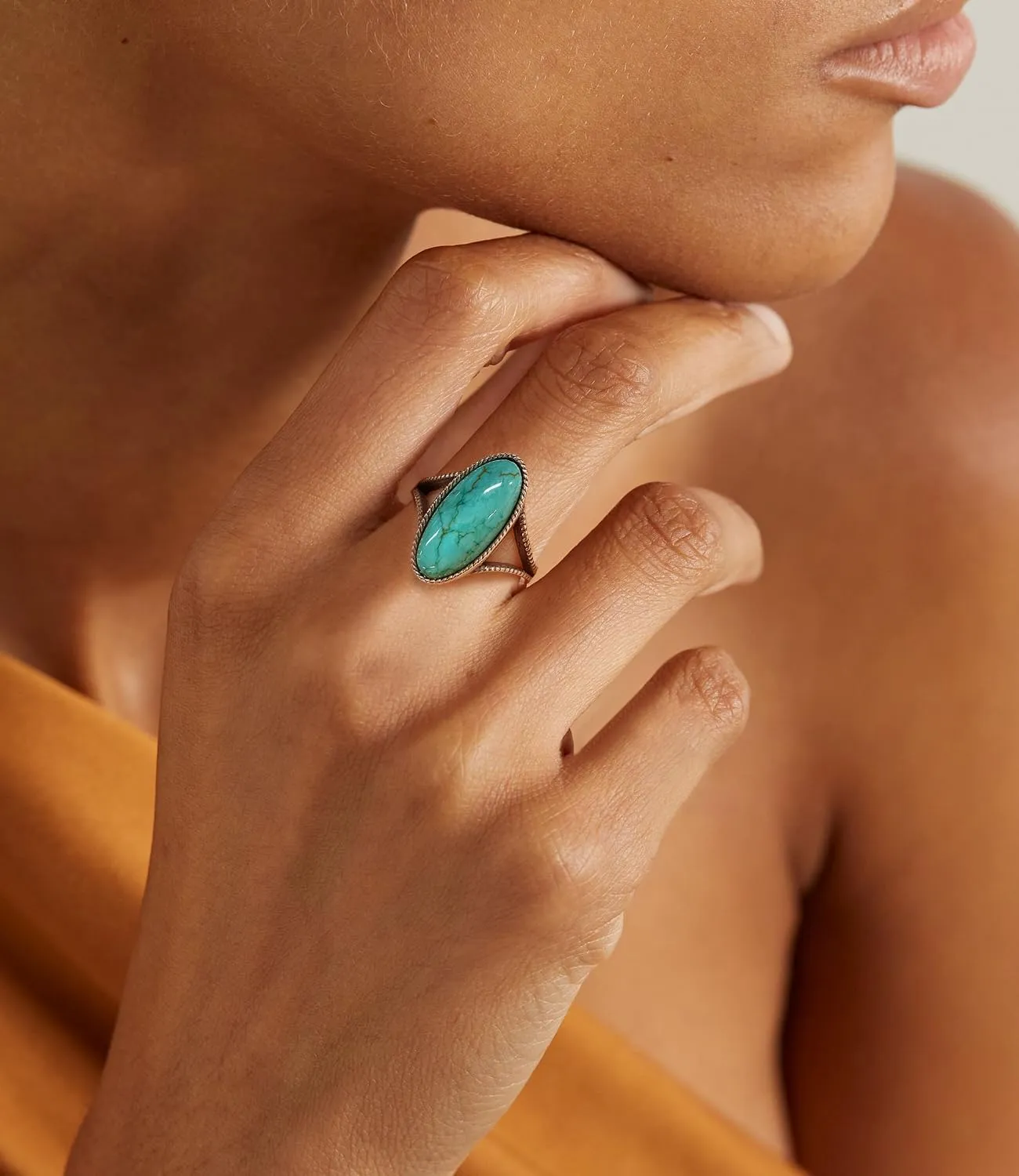 Large Authentic Turquoise Rings Women 925 Sterling Silver Genuine Native American Jewelry Vintage Boho Style Oval Rings for Mom Wife
