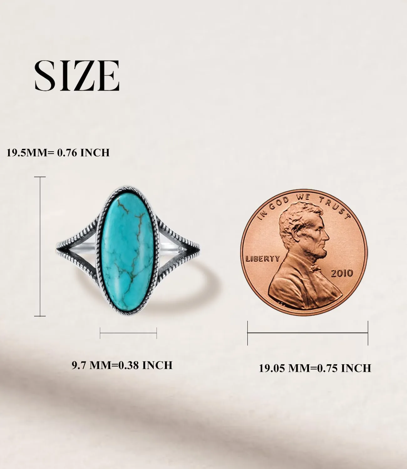 Large Authentic Turquoise Rings Women 925 Sterling Silver Genuine Native American Jewelry Vintage Boho Style Oval Rings for Mom Wife