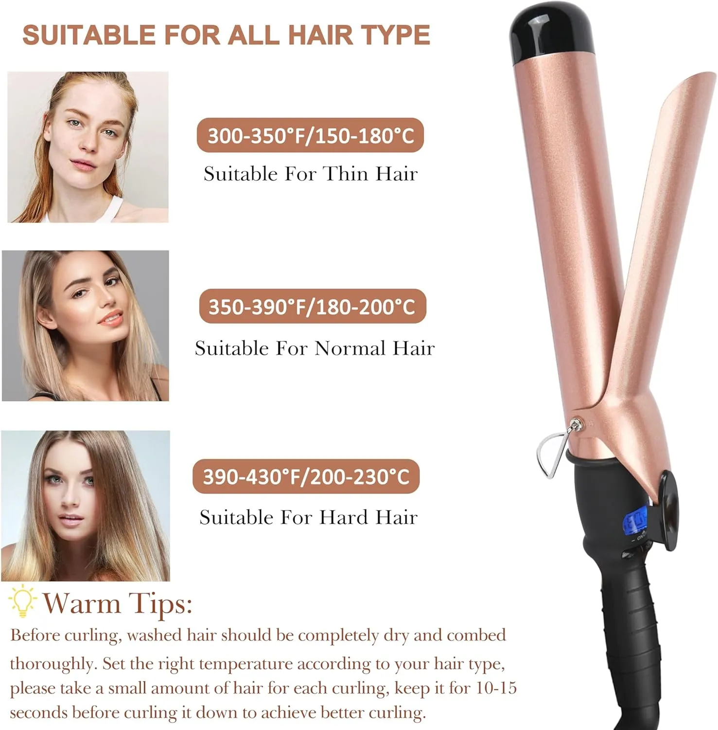 Large Ceramic Curling Wand - 1 1/2 inch Barrel with LCD Digital Temperature Control, Travel-Friendly Design with Heat-Resistant Glove - Versatile Beach Waver for Big, Bouncy Curls for Women