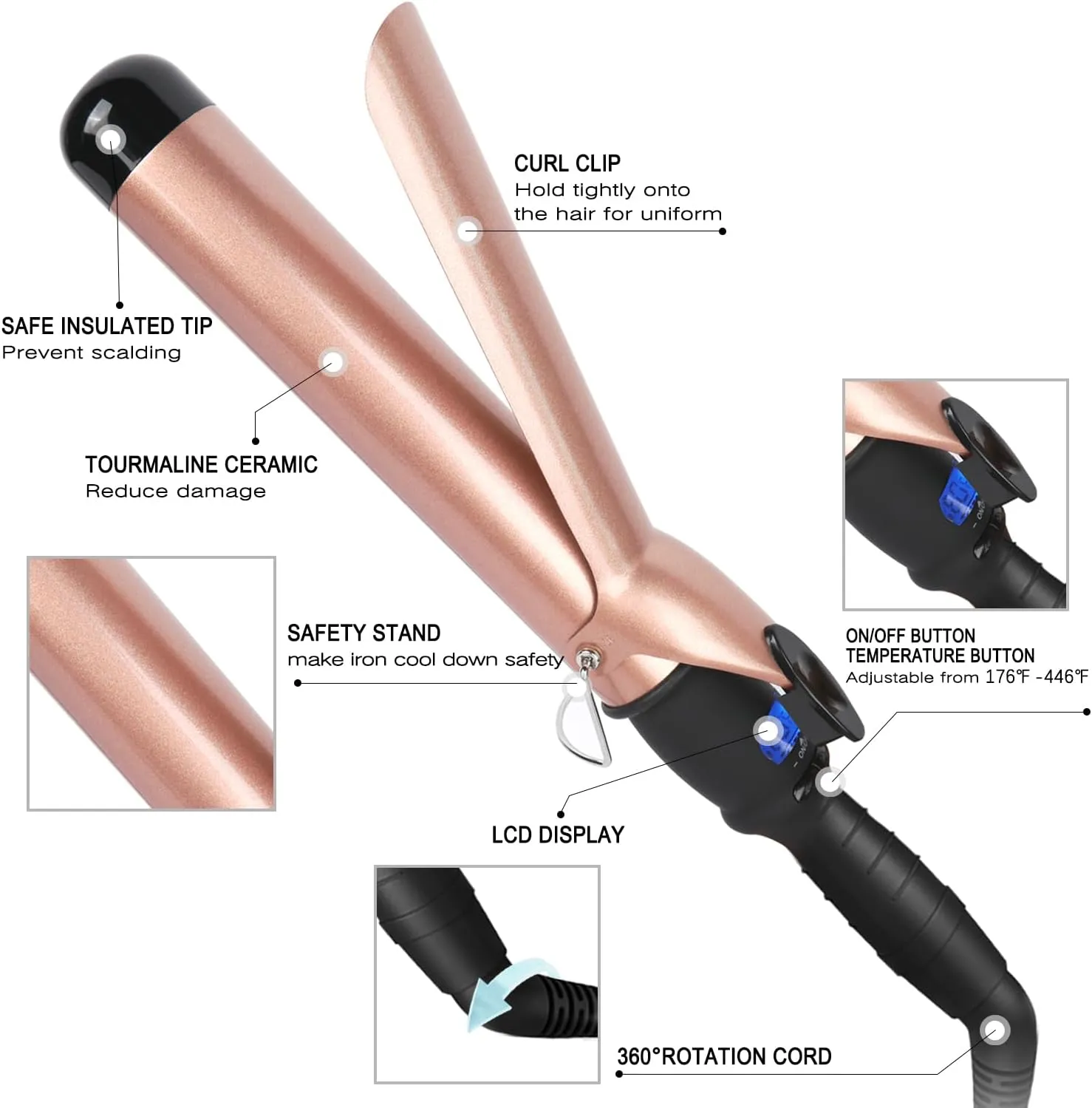 Large Ceramic Curling Wand - 1 1/2 inch Barrel with LCD Digital Temperature Control, Travel-Friendly Design with Heat-Resistant Glove - Versatile Beach Waver for Big, Bouncy Curls for Women