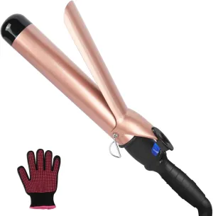 Large Ceramic Curling Wand - 1 1/2 inch Barrel with LCD Digital Temperature Control, Travel-Friendly Design with Heat-Resistant Glove - Versatile Beach Waver for Big, Bouncy Curls for Women