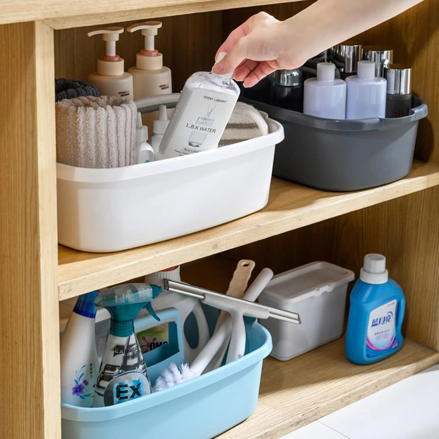 Large Cleaning Supplies Caddy Portable Shower Basket Supply Organizer with Handle Plastic Bucket Tool Storage for Bathroom, Bedroom, Kitchen, College Dorm, Garden, Dark Gray 2 Pack