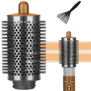 Large Round Volumizing Brush Compatible with Dyson Airwrap Attachments, Bigger Oval Round Brush Attachment with Hair Brush Cleaner Tool, Fluff up and Volumize for Styling, Gold