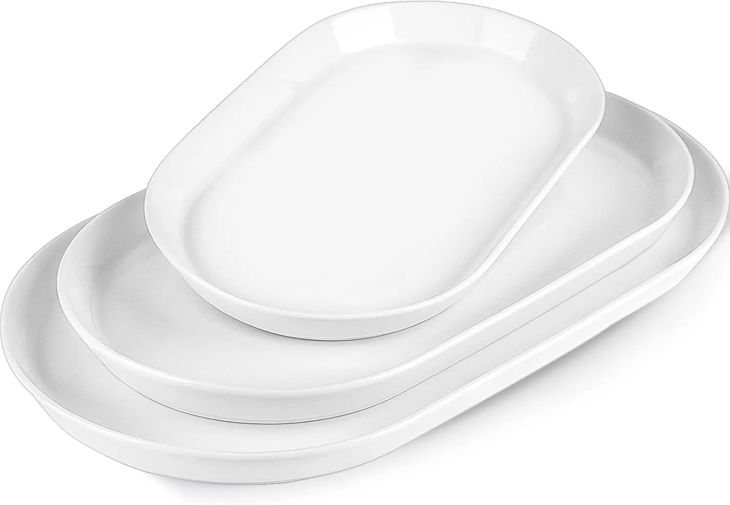 Large Serving Platter - 16"/14"/12" Oval Serving Tray, Ceramic Turkey Platters for Entertaining, Christmas Party, Set of 3, White