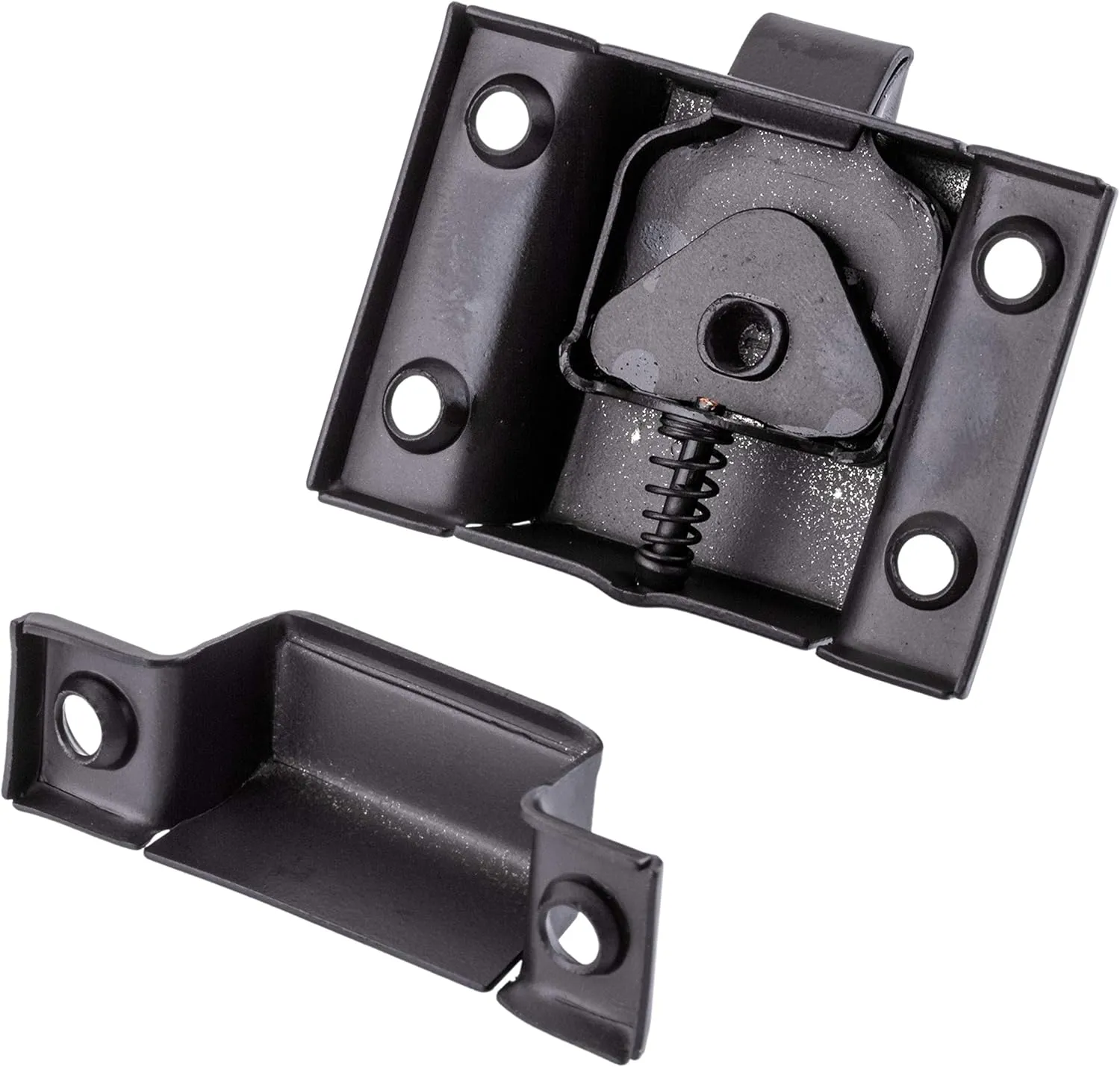 Large Stamped Oil Rubbed Bronze Cabinet Door Latch - 2 1/8" × 2 1/8" - Pack of 6 - Spring Loaded Cupboard Door Latch with Oval Turn - Vintage Cabinet Hardware | UA-140-LOB (6)