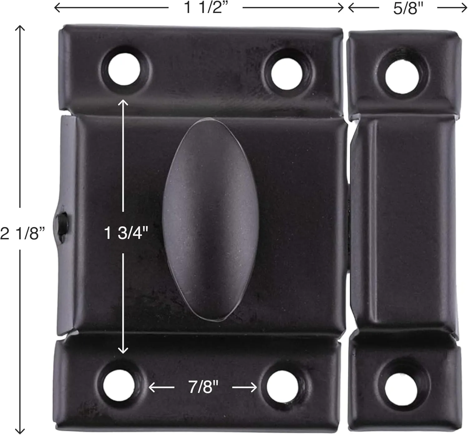 Large Stamped Oil Rubbed Bronze Cabinet Door Latch - 2 1/8" × 2 1/8" - Pack of 6 - Spring Loaded Cupboard Door Latch with Oval Turn - Vintage Cabinet Hardware | UA-140-LOB (6)