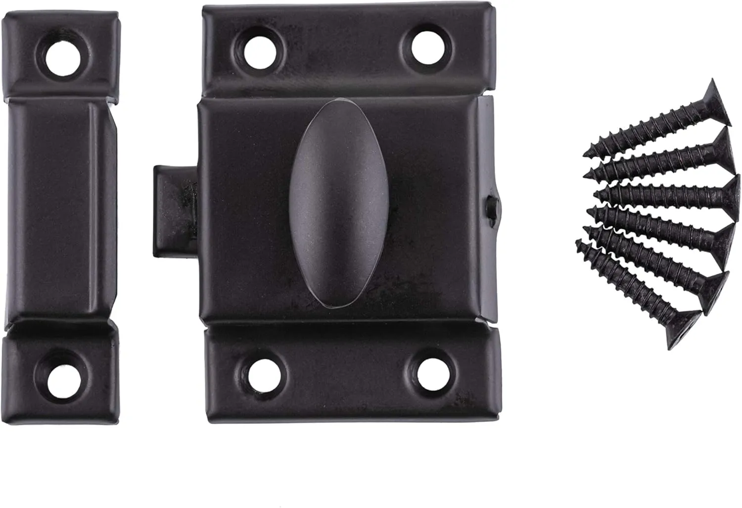 Large Stamped Oil Rubbed Bronze Cabinet Door Latch - 2 1/8" × 2 1/8" - Pack of 6 - Spring Loaded Cupboard Door Latch with Oval Turn - Vintage Cabinet Hardware | UA-140-LOB (6)