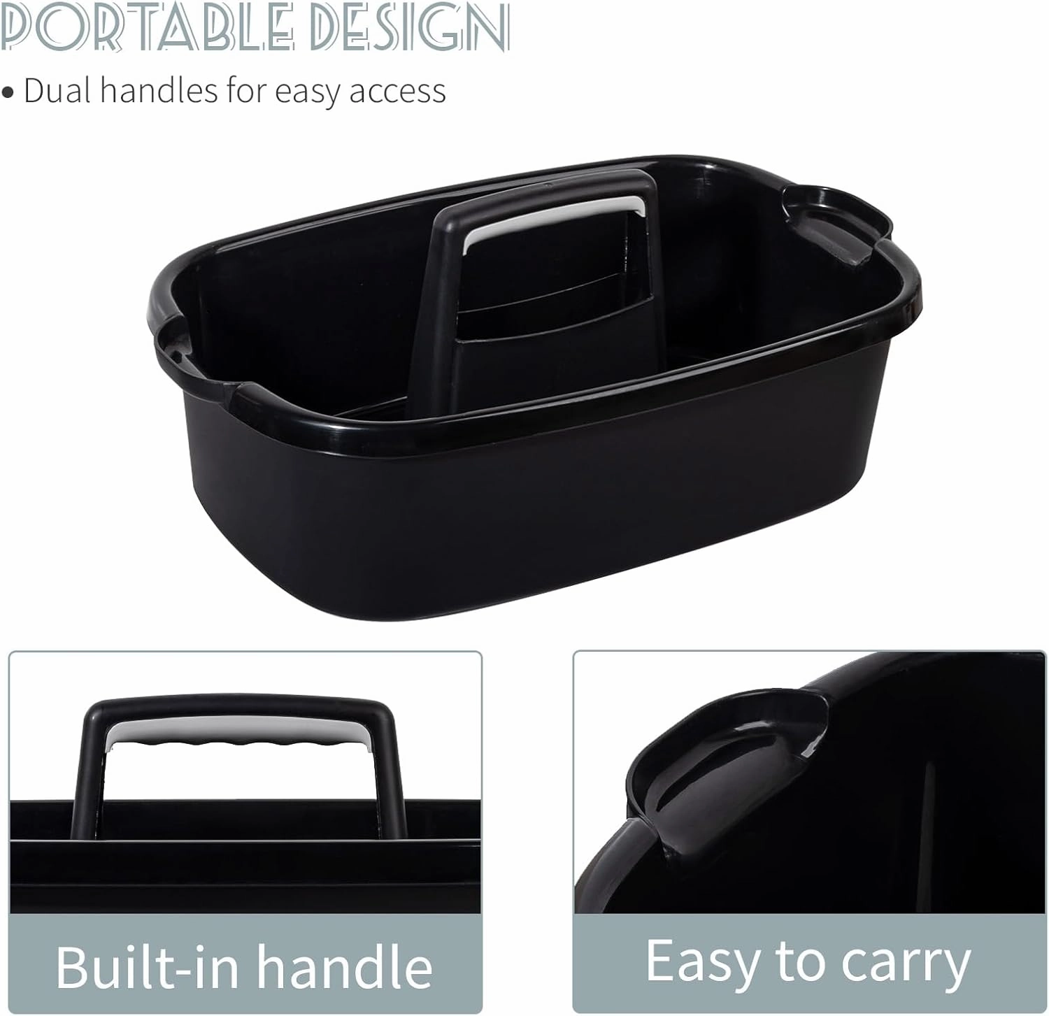 Large Cleaning Supplies Caddy Portable Shower Basket Supply Organizer with Handle Plastic Bucket Tool Storage for Bathroom, Bedroom, Kitchen, College Dorm, Garden, Black