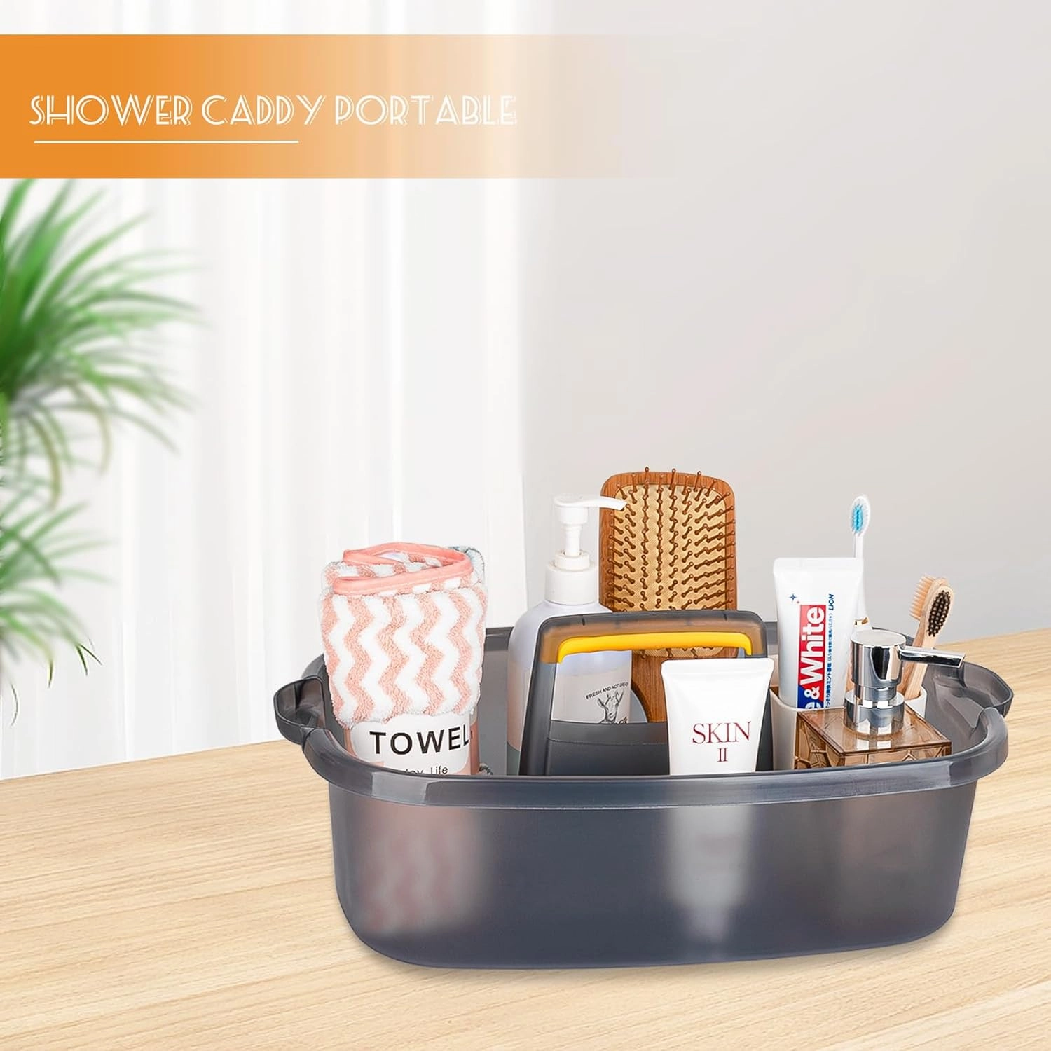 Large Cleaning Supplies Caddy Portable Shower Basket Supply Organizer with Handle Plastic Bucket Tool Storage for Bathroom, Bedroom, Kitchen, College Dorm, Garden, Clear Grey 2 Pack