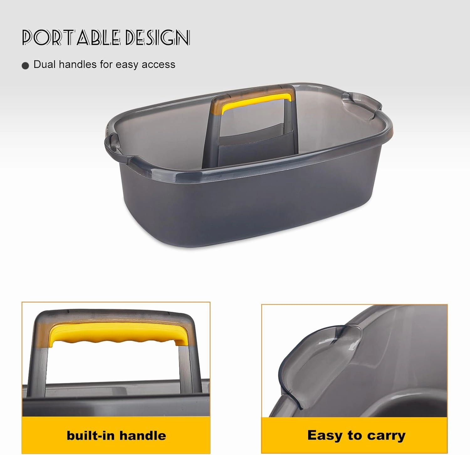 Large Cleaning Supplies Caddy Portable Shower Basket Supply Organizer with Handle Plastic Bucket Tool Storage for Bathroom, Bedroom, Kitchen, College Dorm, Garden, Clear Grey 2 Pack