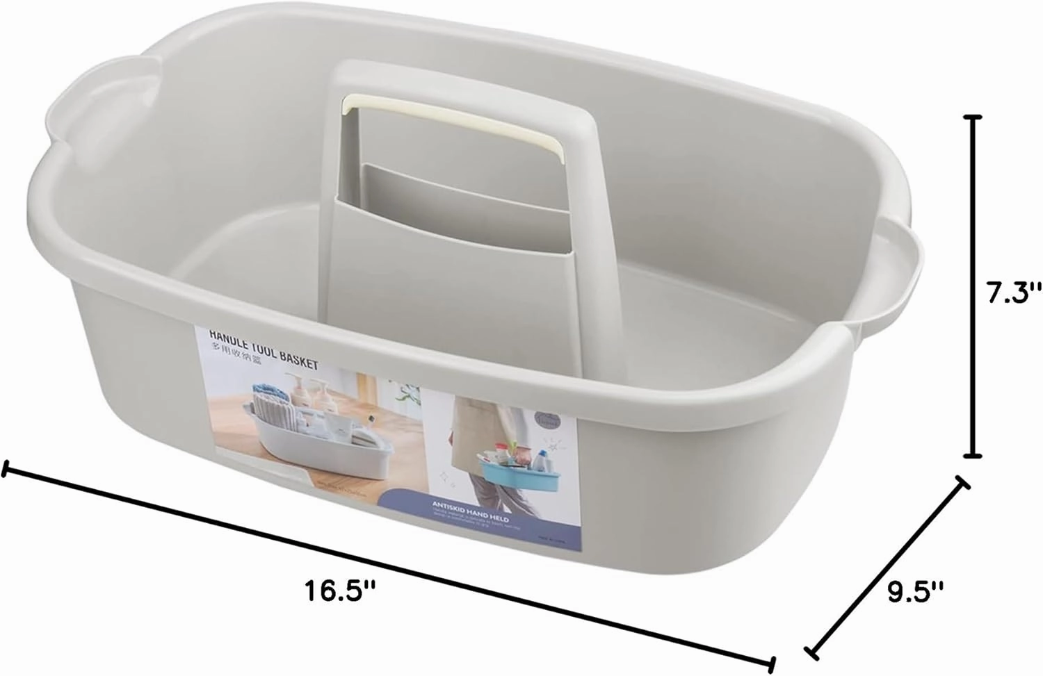 Large Cleaning Supplies Caddy Portable Shower Basket Supply Organizer with Handle Plastic Bucket Tool Storage for Bathroom, Bedroom, Kitchen, College Dorm, Garden, Light Gray 2 Pack