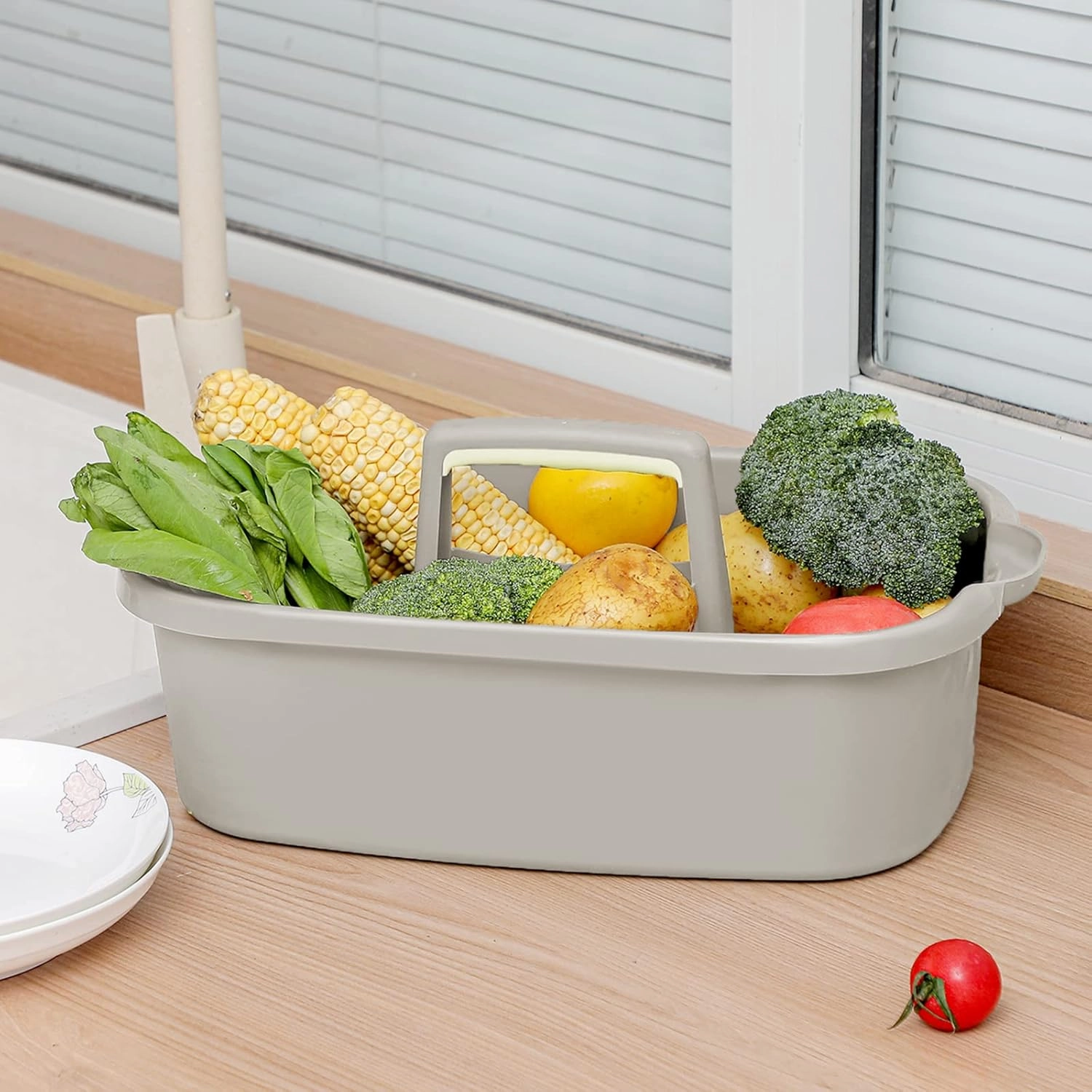 Large Cleaning Supplies Caddy Portable Shower Basket Supply Organizer with Handle Plastic Bucket Tool Storage for Bathroom, Bedroom, Kitchen, College Dorm, Garden, Light Gray 2 Pack