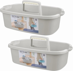 Large Cleaning Supplies Caddy Portable Shower Basket Supply Organizer with Handle Plastic Bucket Tool Storage for Bathroom, Bedroom, Kitchen, College Dorm, Garden, Light Gray 2 Pack