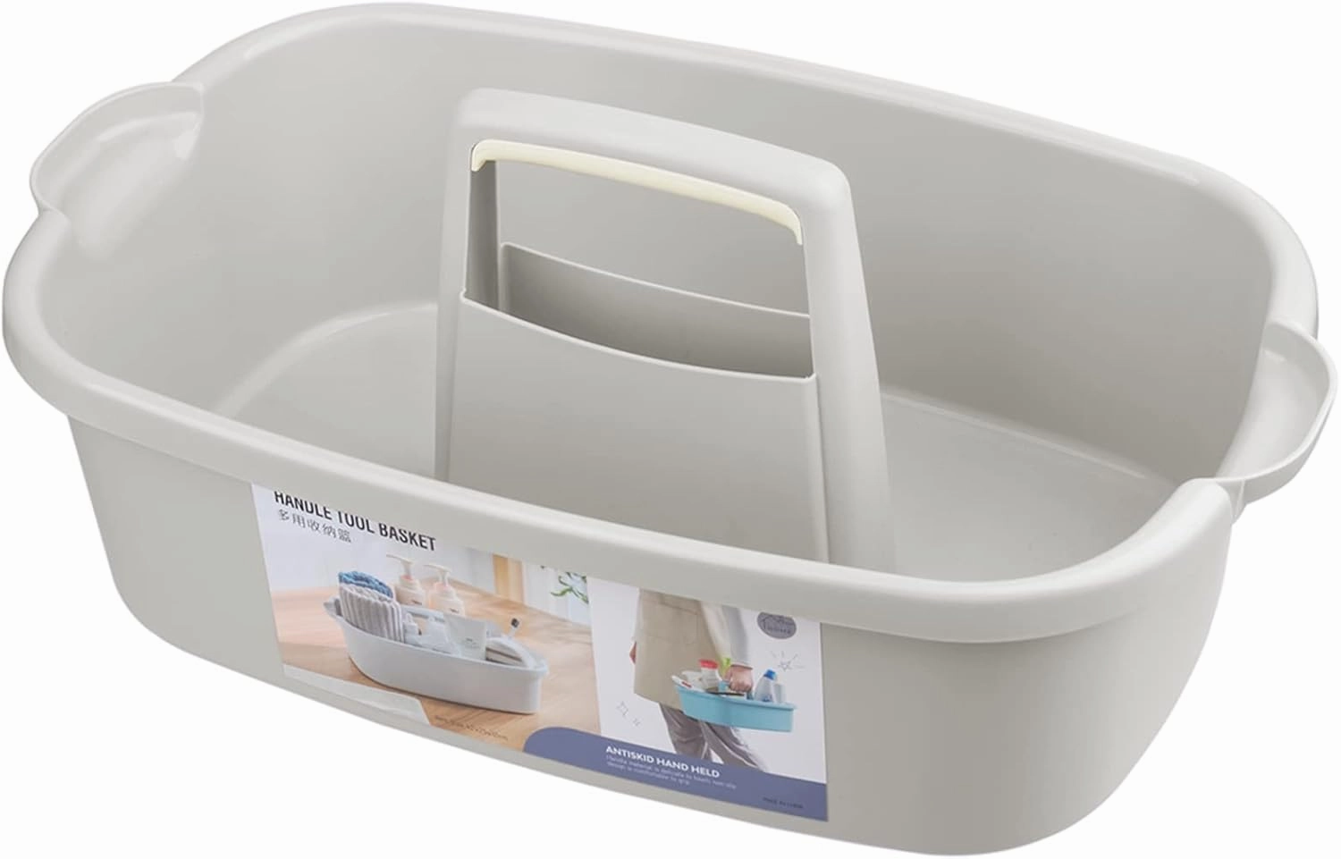Large Cleaning Supplies Caddy Portable Shower Basket Supply Organizer with Handle Plastic Bucket Tool Storage for Bathroom, Bedroom, Kitchen, College Dorm, Garden, Light Gray 2 Pack